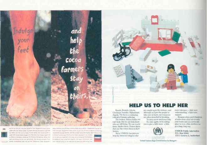 Here not for profit organisations such the United Nations High Commission for Refugees ICR and companies like The Body Shop use moral and emotional appeals reach their target audience