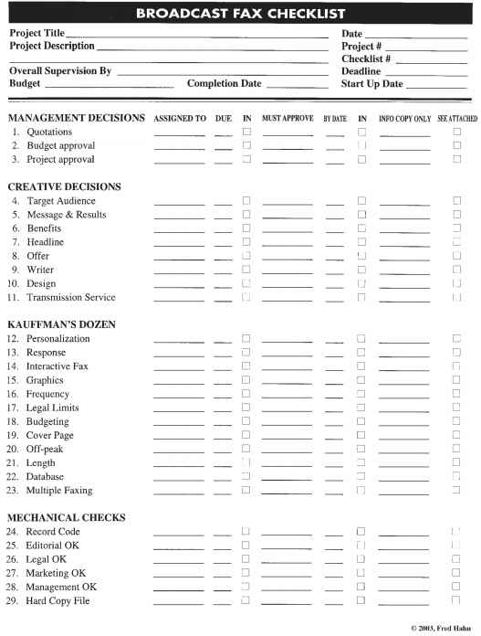 Figure The broadcast fax checklist