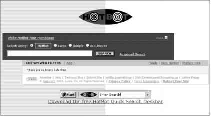 Figure Search four different search engines from the HotBot home page