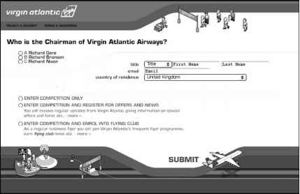 Figure Landing page competition creative for the Virgin Atlantic Fly Free For Life campaign Creative Landing Page