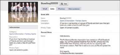 Figure search for bowling fans Facebook reveals multiple groups one them quite large