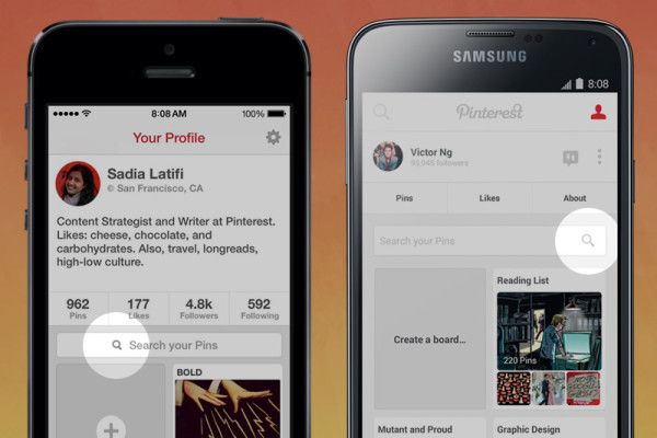 Pinterest profile view on iPhone compared to Android.