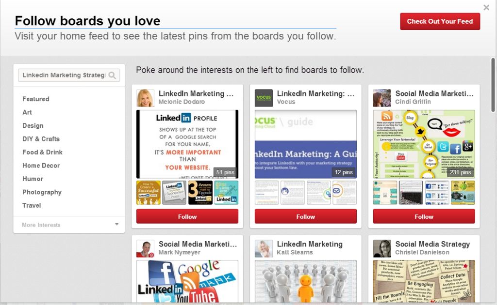 Notice how Melonie Deodaro names her Pinterest board after a keyword. This was one of the factors that has helped her board rank high for that search result. Find out two other factors that influence Pinterest board search optimization.