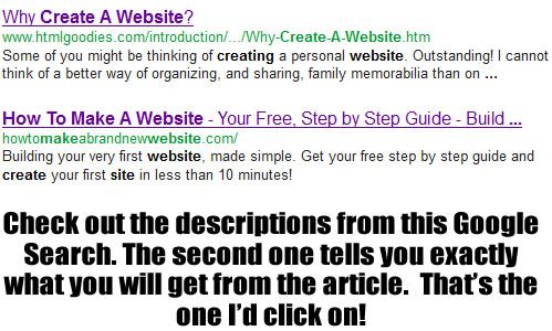 Write good blog post descriptions  http://scalablesocialmedia.com/2013/02/seo-for-blog-posts/