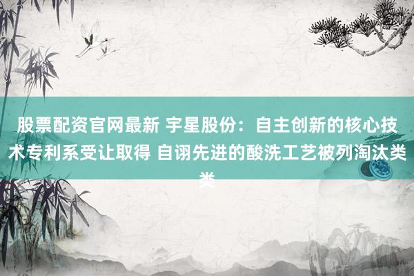 股票配资官网最新 宇星股份：自主创新的核心技术专利系受让取得 自诩先进的酸洗工艺被列淘汰类