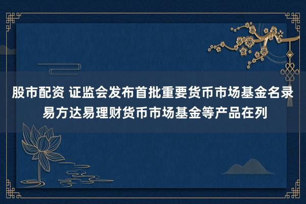 股市配资 证监会发布首批重要货币市场基金名录 易方达易理财货币市场基金等产品在列
